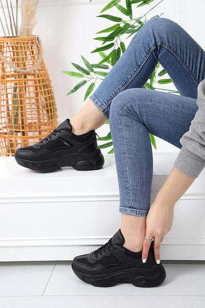 ALTUNTAŞ Snekars albi unisex - pantofi sport casual cu toc negru