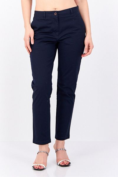 Gant Women Slim Fit Solid Straight Leg Pants, Navy Blue