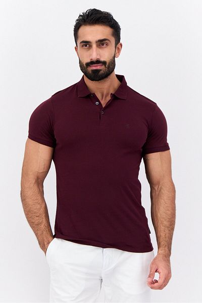 French Connection Men Regular Fit Brand Logo Short Sleeves Polo, Maroon