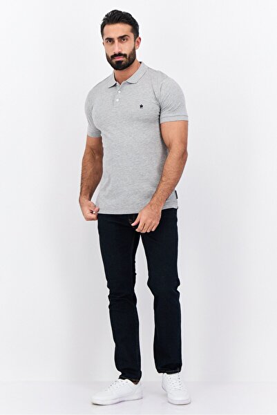 French Connection Men Regular Fit Brand Logo Short Sleeves Polo Shirt, Light Grey