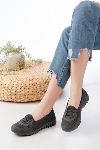 Büşra Çetin Women's Ballerinas Smoked Lacing Detailed Casual Shoes Walking Shoes Sneakers Mother Shoes
