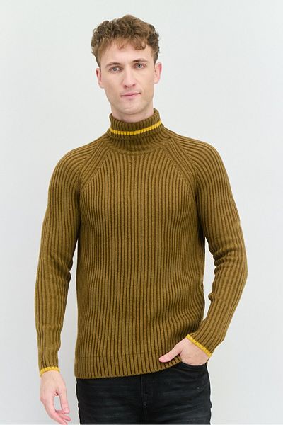 Sorbino Men Turtle Neck Long Sleeve Plain Sweater, Dark Khaki