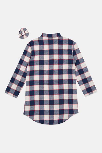 Tchibo Kids Girl Long Sleeve Plaid Night Dress, Navy Blue Combo