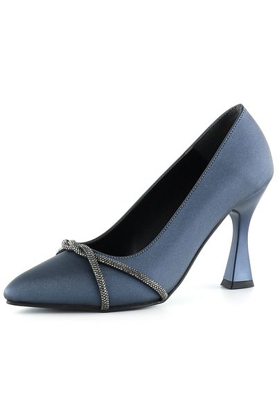 Erkan Saçmacı Βραδινά παπούτσια φορέματος Abby Navy Blue Satin Burmese Stone