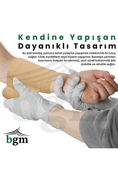bgm Elastik Kendinden Yapışkanlı Bandaj  10cm X 4.5m Coban Bandajı Sporcu Bandı Elastik Bandaj