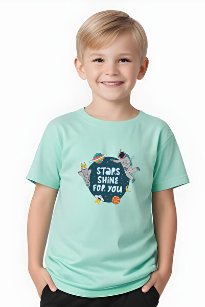 FYK COLLECTİON Astronaut Stars Printed Boy's Short Sleeve Bottom-Top Suit