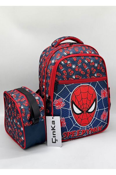 ms mixxstore Rucsac pentru băiat, cu model de păianjen, culoare albastru închis, ghiozdan pentru școala primară / 555