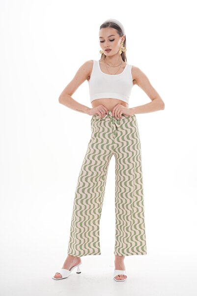 ŞİMAL Women's Ribbon Pattern Wide Leg Trousers 250026   -