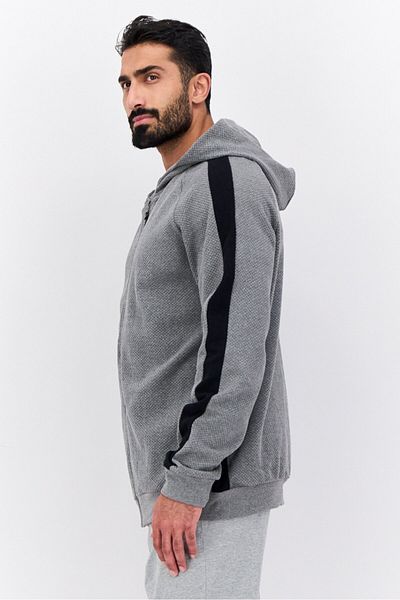 Civil Society Men Hooded Textured Long Sleeves Sweatshirt, Charcoal