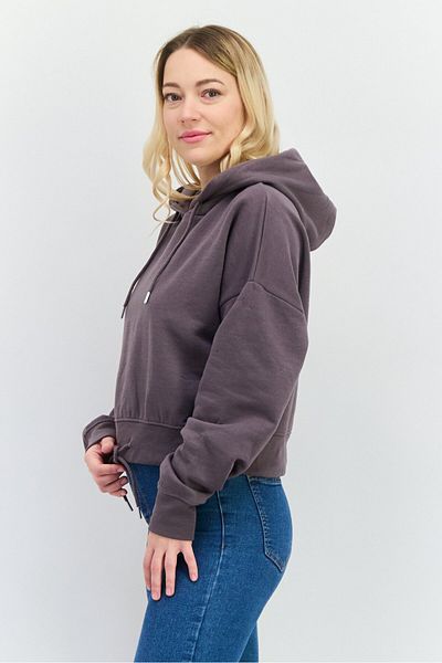 Juice Women Plain Long Sleeves Hoodies, Mauve Charcoal