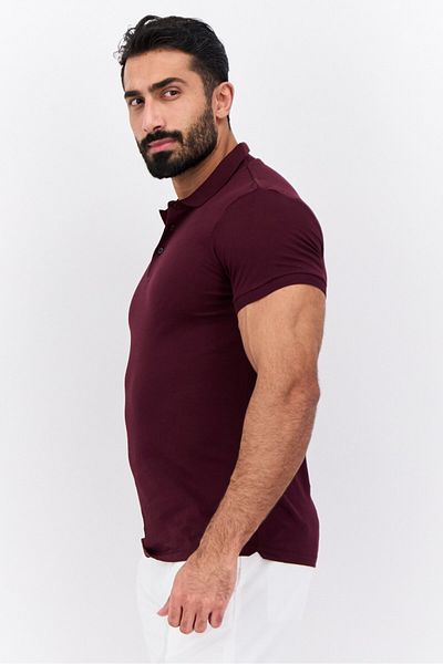 French Connection Men Regular Fit Brand Logo Short Sleeves Polo, Maroon