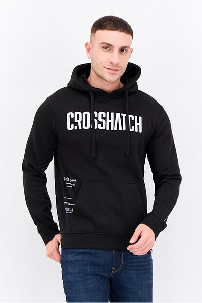 Crosshatch Men Hooded Brand Logo Long Sleeves Sweatshirt, Black