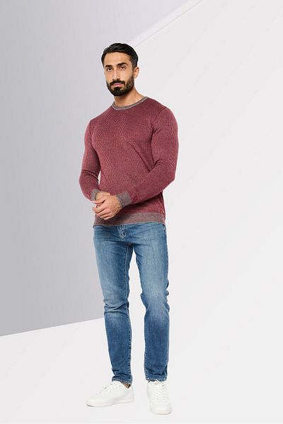 Harmont & Blaine Men Crew Neck Striped Long Sleeves Sweatshirt, Red