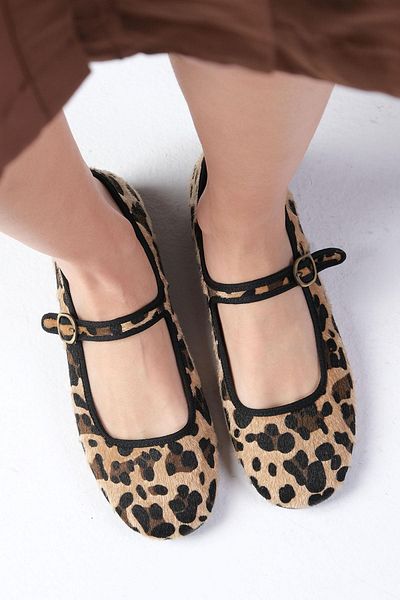 Mio Gusto Inna Leopard Patterned Banded Women's Ballerinas