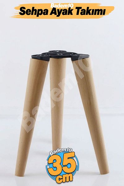 Badem10 Set de 3 picioare 35 cm Masă de cafea din lemn Zigon Puf Scaun Picior Picioare de masă Include dispozitiv de conectare