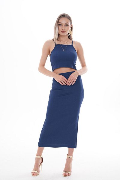 ŞİMAL Women's Double Suit with Rope Strap Skirt - 250050