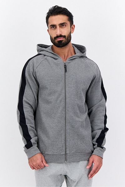 Civil Society Men Hooded Textured Long Sleeves Sweatshirt, Charcoal