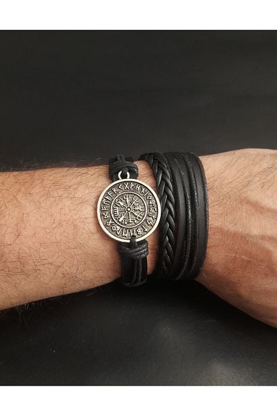 BSN Store سوار من الجلد الطبيعي مكون من 3 قطع من SKANDINAV VIKING