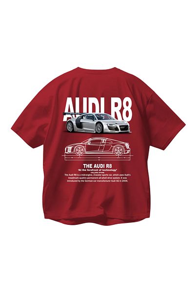 SVART WEAR Audi R8 T-Shirt Printed Oversize Unisex Red T-Shirt