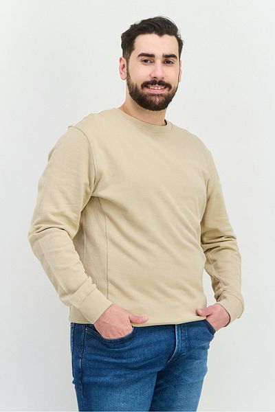 Sorbino Men Crew Neck Long Sleeve Textured Sweatshirt, Beige