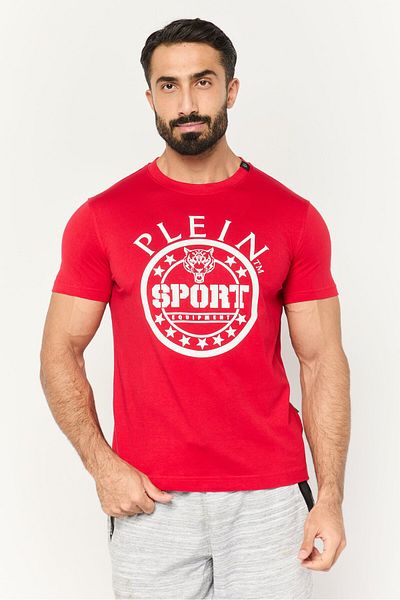 Plein Sport Men Sportswear Fit Short Sleeve Outdoor T Shirt, Red