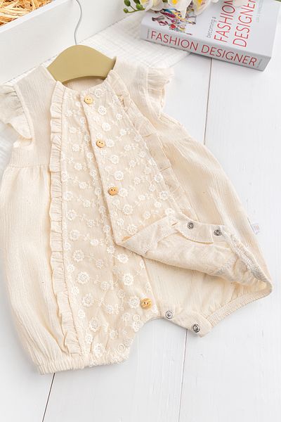 Babymod 100% Cotton Muslin Romper for Baby Girl - Ruffled Summer Cream