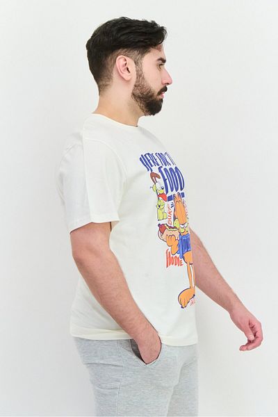NİCKELODEON Men Crew Neck Short Sleeve Graphic T Shirt, Off White Combo