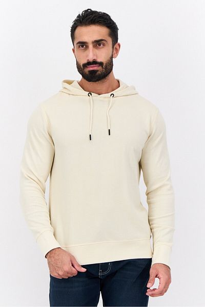 French Connection Men Hooded Textured Long Sleeves Sweatshirt, Beige