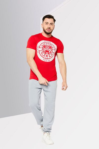 Plein Sport Men Sportswear Fit Short Sleeves Outdoor T-shirt, Red