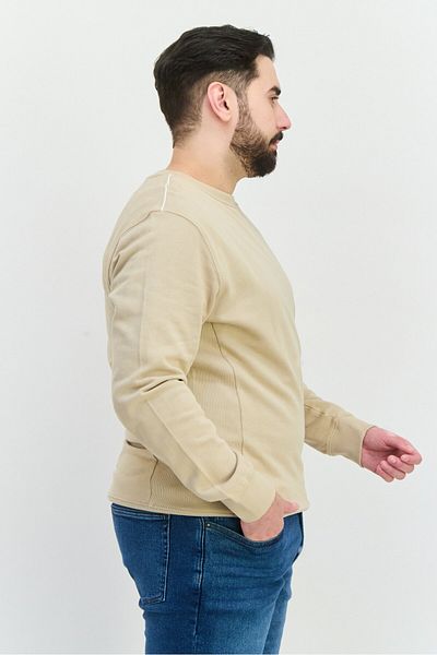 Sorbino Men Crew Neck Long Sleeve Textured Sweatshirt, Beige