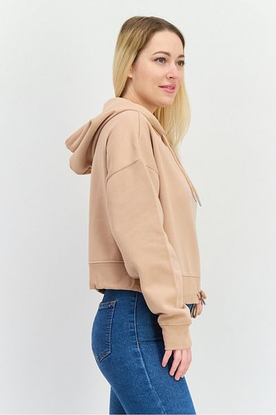 Juice Women Hooded Plain Long Sleeve Hooded Sweatshirt, Beige