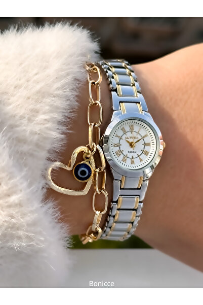 Almera GOLD-GÜMÜŞ Çelik Kordon Vintage Minimal VIP Tasarım Kadın Kol Saati Ka...