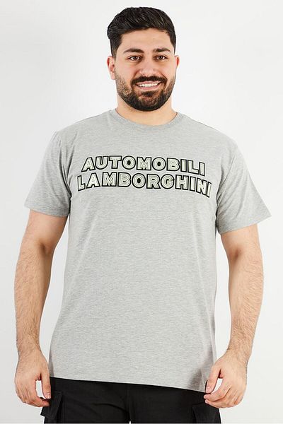 Lamborghini Men Crew Neck Short Sleeves Brand Logo T-shirt, Grey