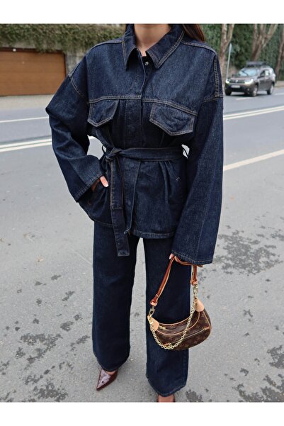 ESRAHELVACI Placket gallérú farmer ing nadrág szett