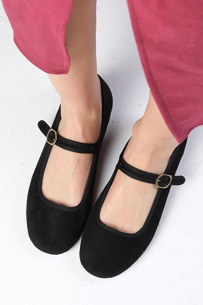Mio Gusto Inna Black Color Banded Women's Ballerinas