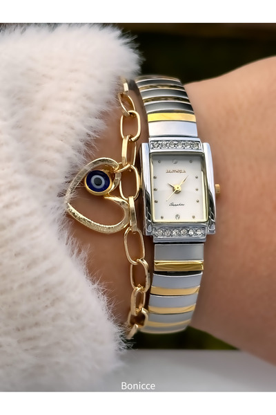 Almera GOLD-GÜMÜŞ Çelik Kordon Vintage Minimal VIP Tasarım Kadın Kol Saati Ka...