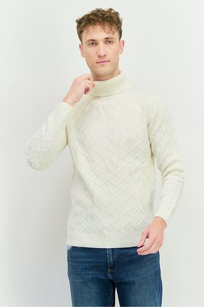 Sorbino Men High Neck Textured Long Sleeves Sweatshirt, White