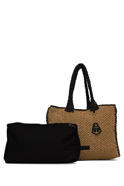 Nautica Bej-Sıyah Kadın Plaj Çantası Cn7202t