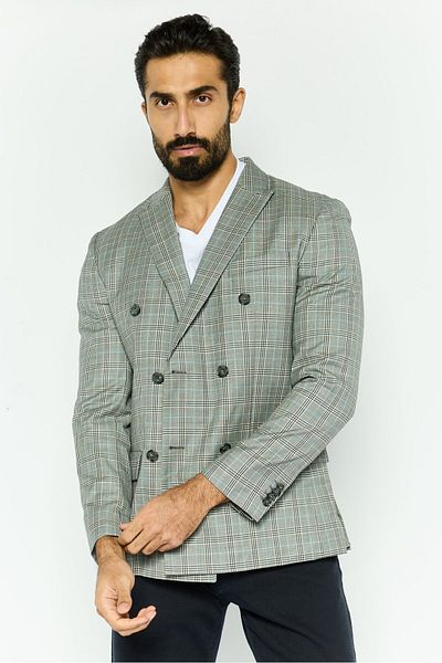 Calvin Klein Men Fitted Plaid Blazer, Grey Combo