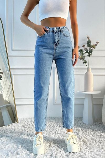 LİMABEL Gizem Milano Talie înaltă Julia Estonia Blue Snow Wash Mom Boyfriend Jean Femei (mucegai exact)