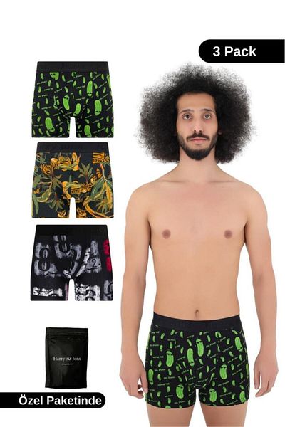 Harry Jons Ανδρικό Boxer 3 Pack 1st Class Fabric Premium Package Special Design. Δώρο προίκας απλό μποξεράκι Lycra