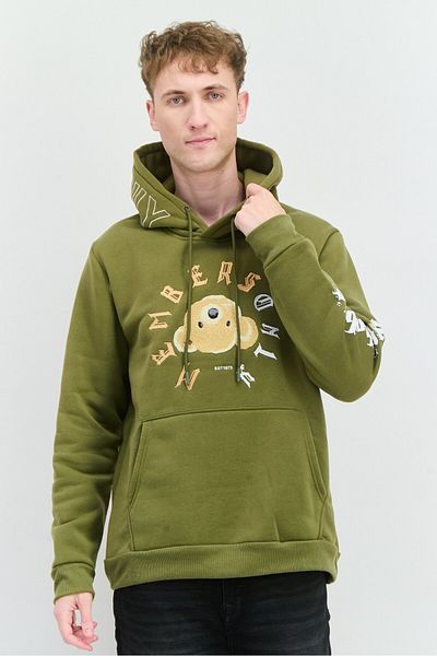 Members Only Men Hooded Embroidered Long Sleeves Sweatshirt, Olive
