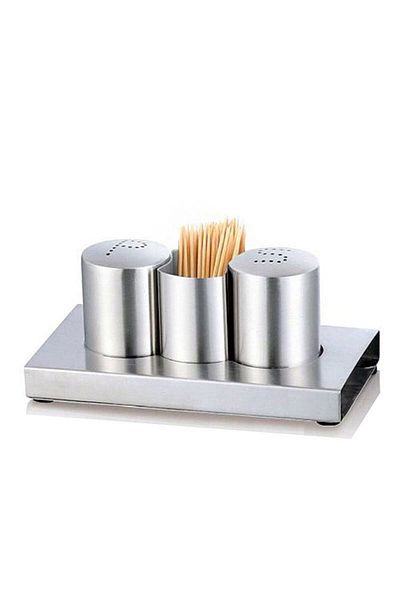 Weather Forecast 4-Piece Matte Steel Set - Salt, Black Pepper, Toothpick and Spice Holder Cin975