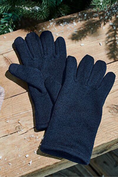Tchibo قفازات صوف محبوكة للنساء، زوج واحد، أزرق داكن