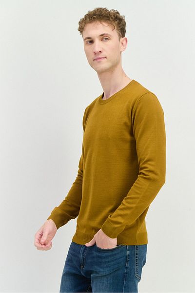 Sorbino Men Crew Neck Long Sleeves Knitted Sweater, Dark Tan