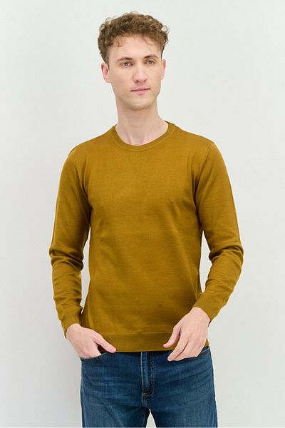 Sorbino Men Crew Neck Long Sleeves Knitted Sweater, Dark Tan