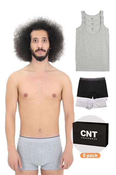 CNT Men's Cotton Undershirt Boxer Set Basic 3-Piece Premium Package