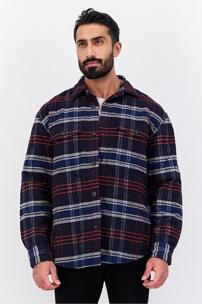 Gant Men Plaid Jacket Shirt, Evening Blue Combo