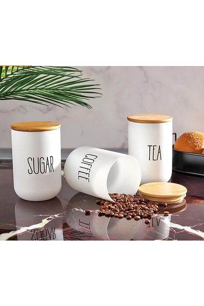 Janset 3-piece Bamboo lid - Glass, Coffee and Sugar Jar