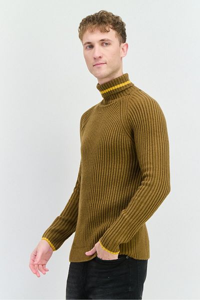 Sorbino Men Turtle Neck Long Sleeve Plain Sweater, Dark Khaki